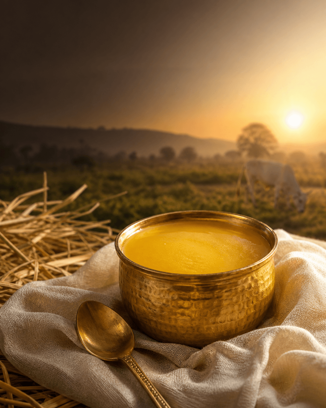 Deshinge Dairy Farm ghee jar in a warm golden product shot